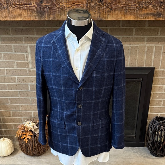 Paul Stuart Other - Phineas Cole by Paul Stuart mens 38S blue plaid wool silk 3-button sport coat